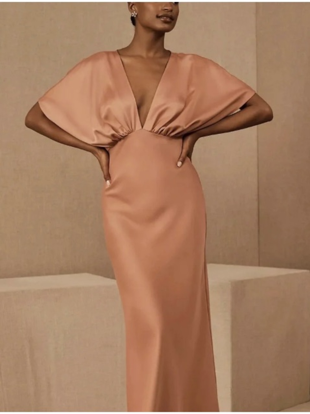 NWT BHLDN Leila Peach Deep V Satin Gown